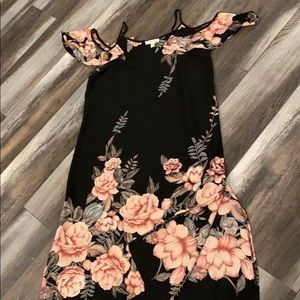 Peek a boo off shoulder slip dress